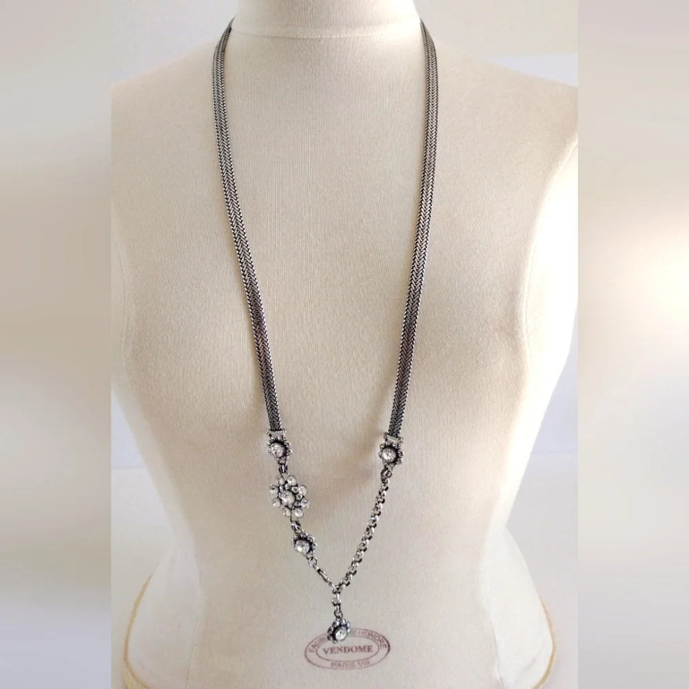 Crystal Silver-Tone Flower Chain Belt XL